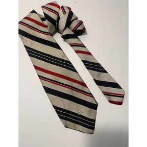 Oleg Cassini Joe Brand Mens Silk Tie Vintage Striped Cream Navy Red 4 Inch Wide